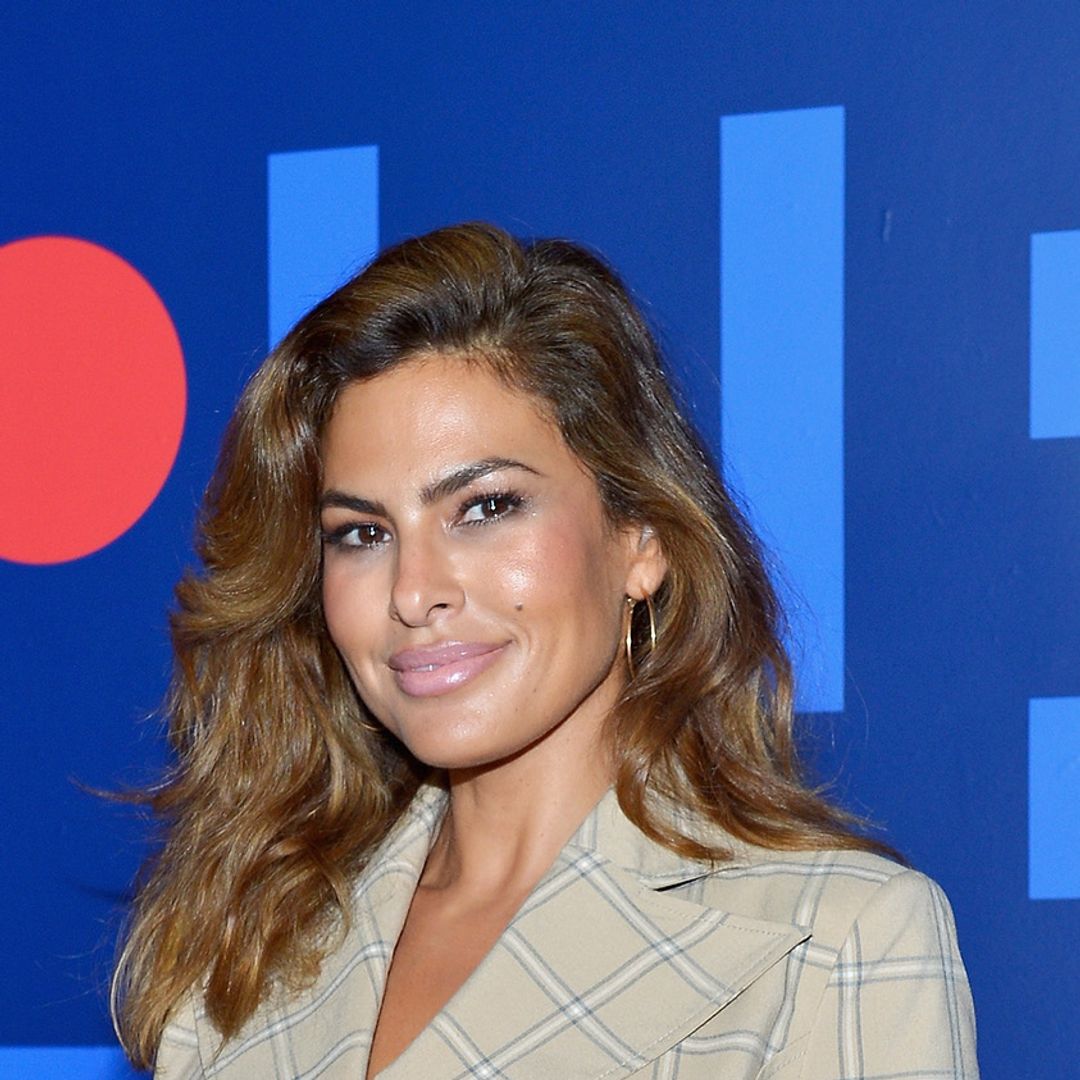 Eva Mendes glows in shimmering gold shirt and skirt combination for most luxurious photoshoot yet