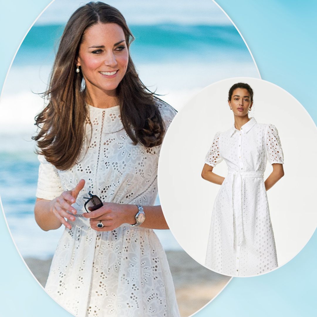 This £59 Marks & Spencer Broderie Anglaise white dress seriously reminds me of Princess Kate's 'Roamer' sun dress