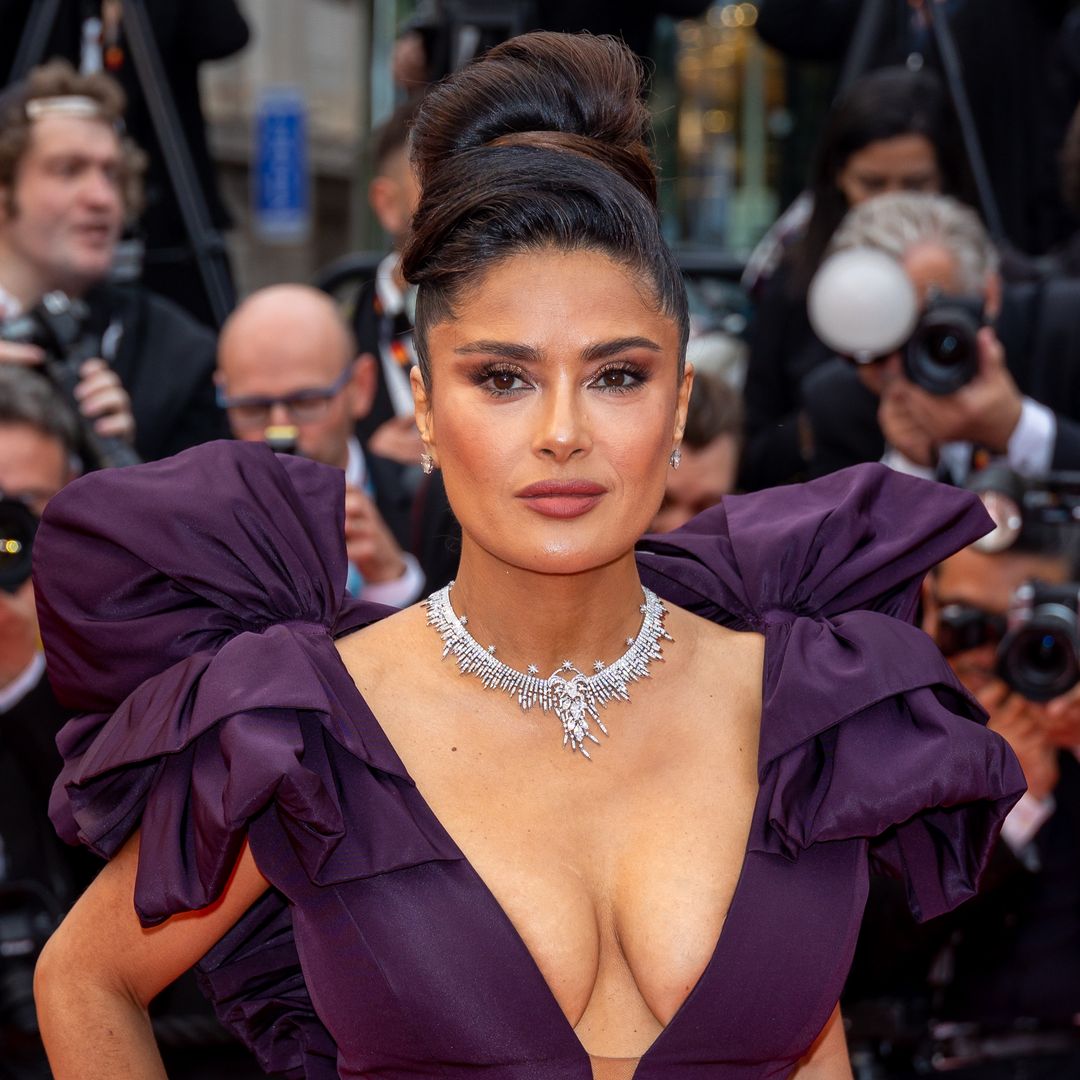 Salma Hayek's close-up appearance in deeply plunging gown in new BTS photos causes a stir