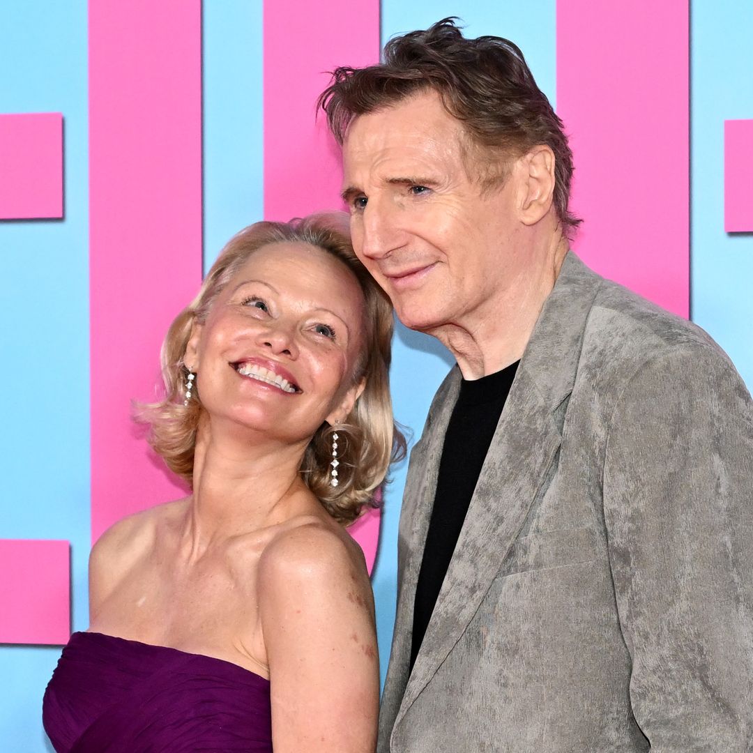 Pamela Anderson leaves hotel with Liam Neeson and looks glowing in sunny ensemble