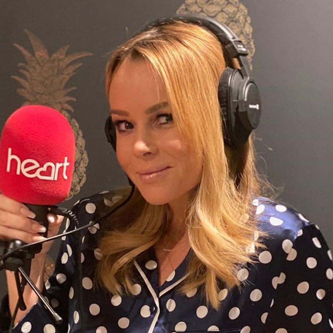 Amanda Holden poses in her satin pyjamas to host Heart Radio from home - and they're more affordable than you might think