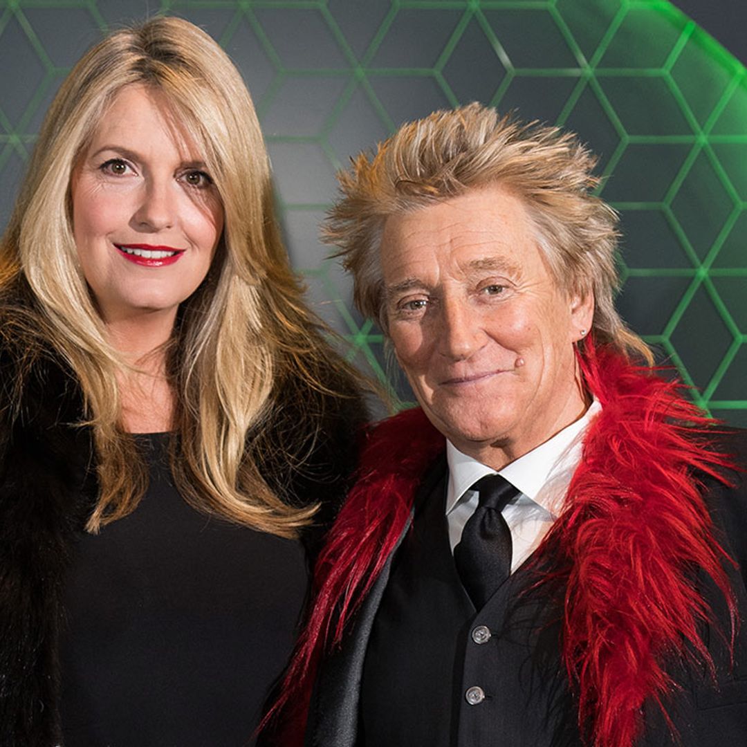 Penny Lancaster looks stunning in slinky dress as she poses with topless Rod Stewart