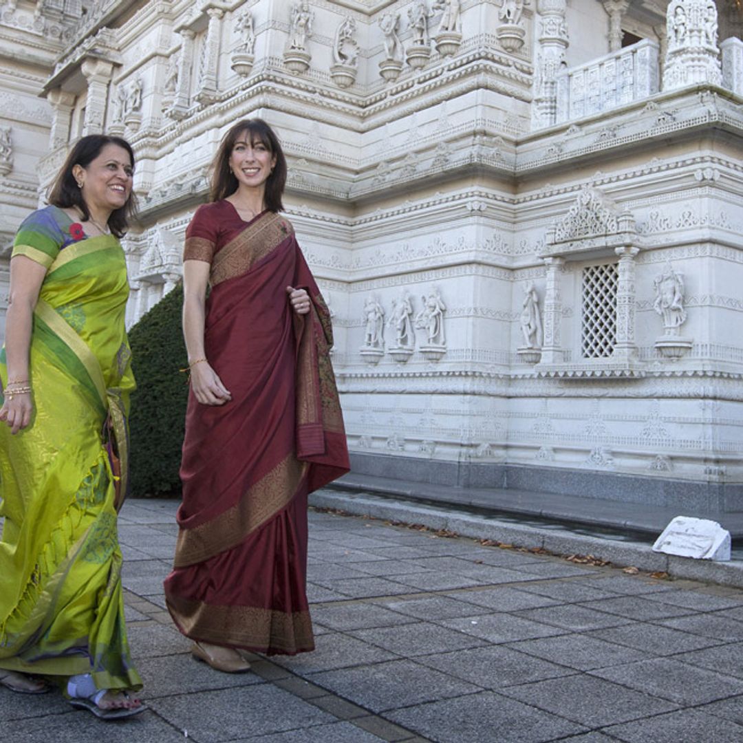 Samantha Cameron is splendid in burgundy sari to mark Diwali festival