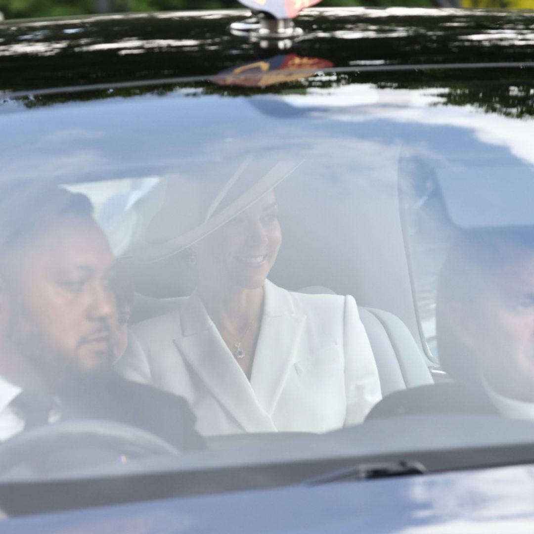 The Duchess of Cambridge leaves Kensington Palace for Trooping the Colour with George, Charlotte and Louis in tow – see pics