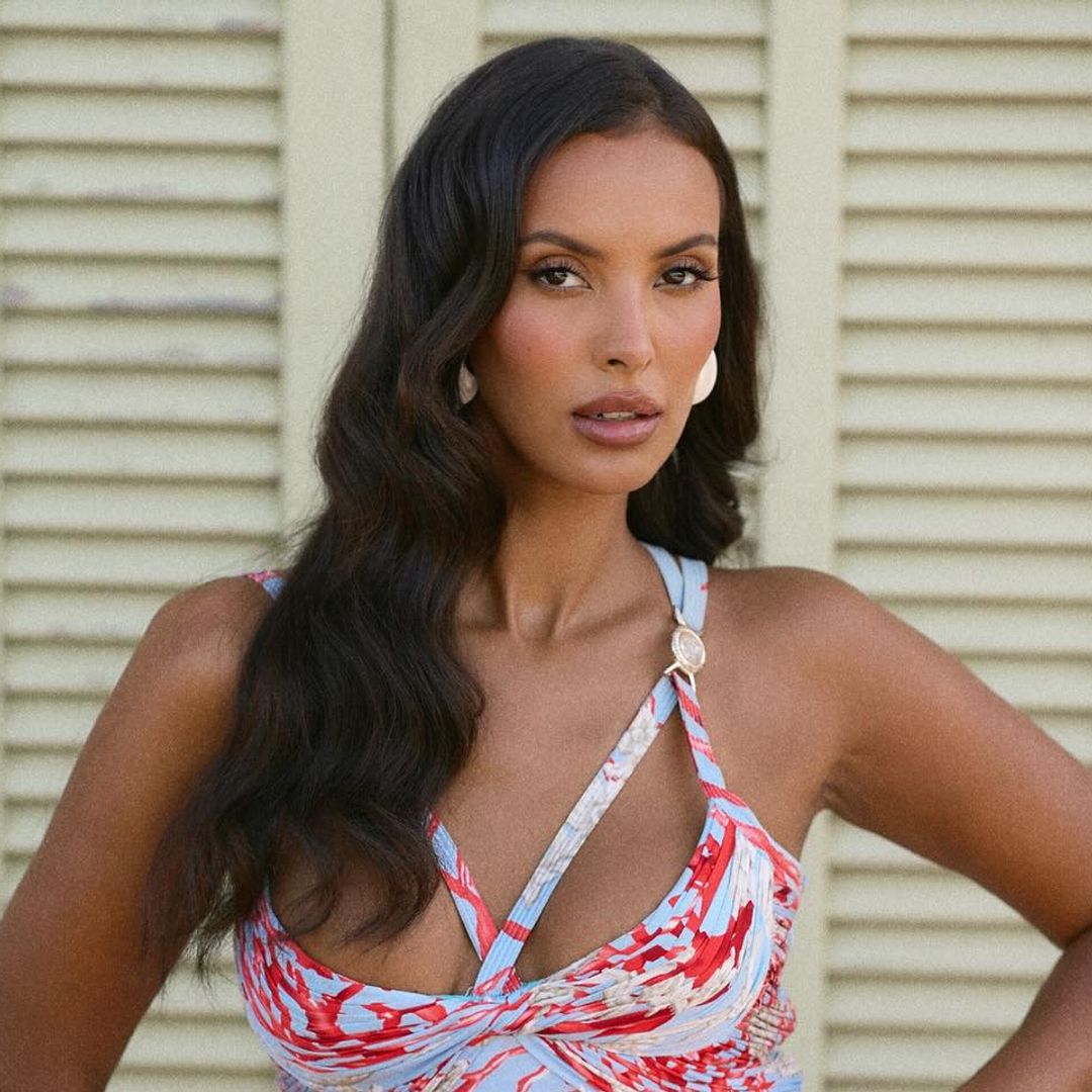 Maya Jama's plunging heart print mini dress couldn't be more perfect for Love Island