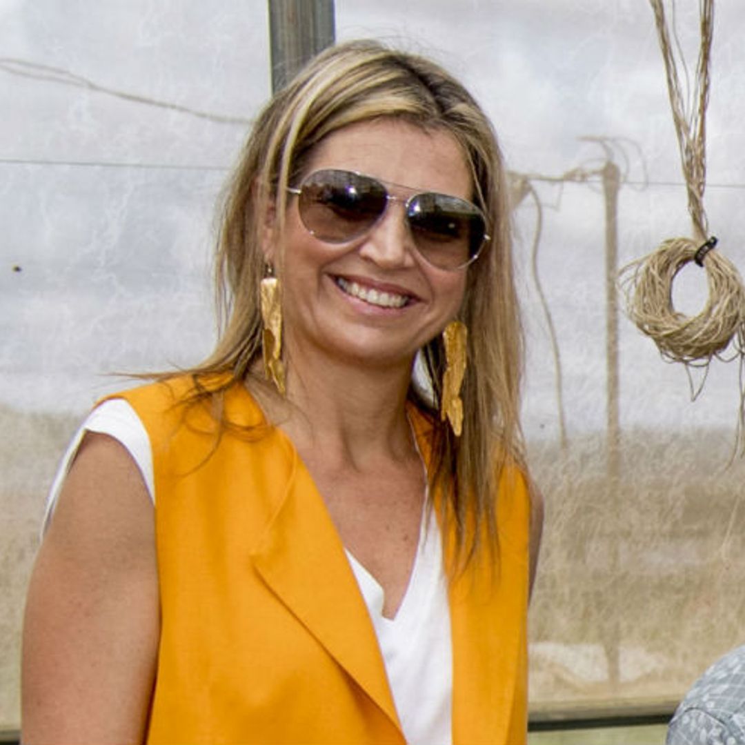 Queen Maxima looks suitably stylish in a sunny yellow trouser suit in Vietnam