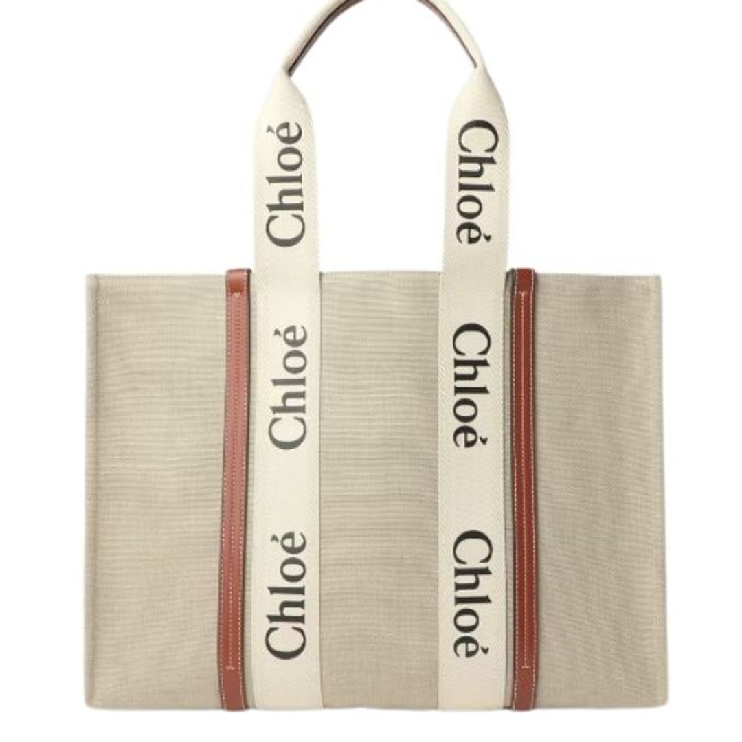 Chloe Woody large leather-trimmed cotton-canvas tote