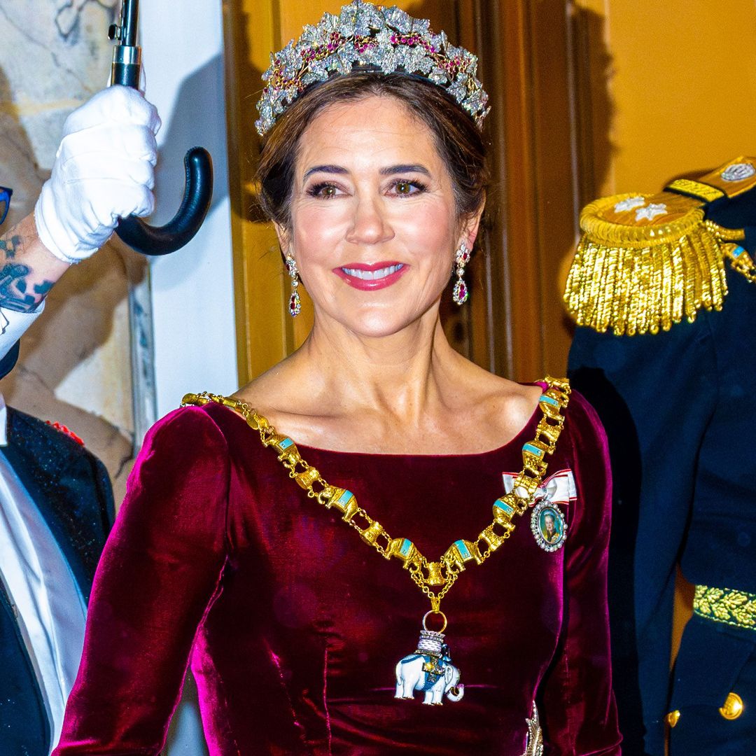 Crown Princess Marie in a velvet dress with red nails