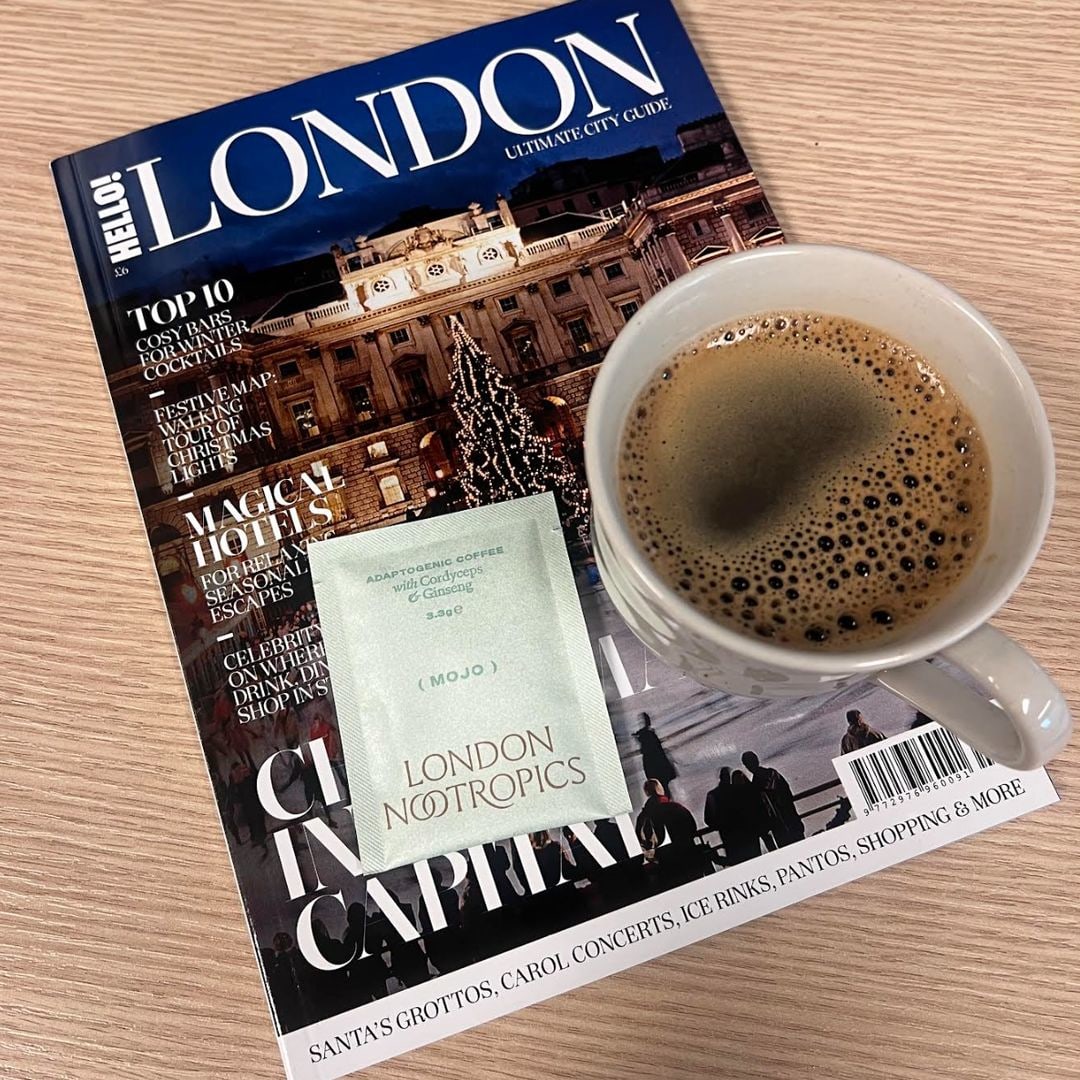 Mug of coffee on HELLO! London magazine