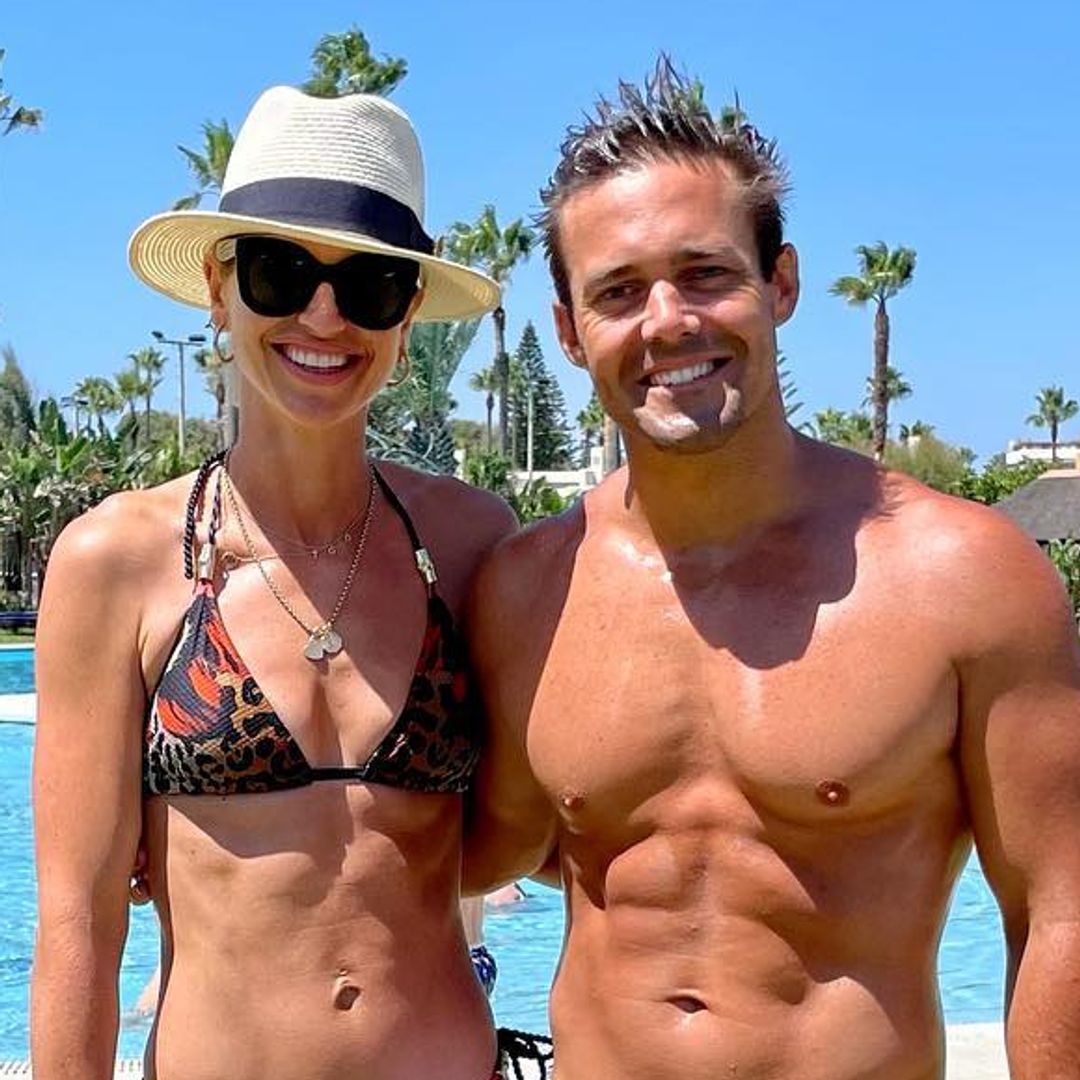 Spencer Matthews poses with bikini-clad Vogue Williams after defending 'unhealthy' new look