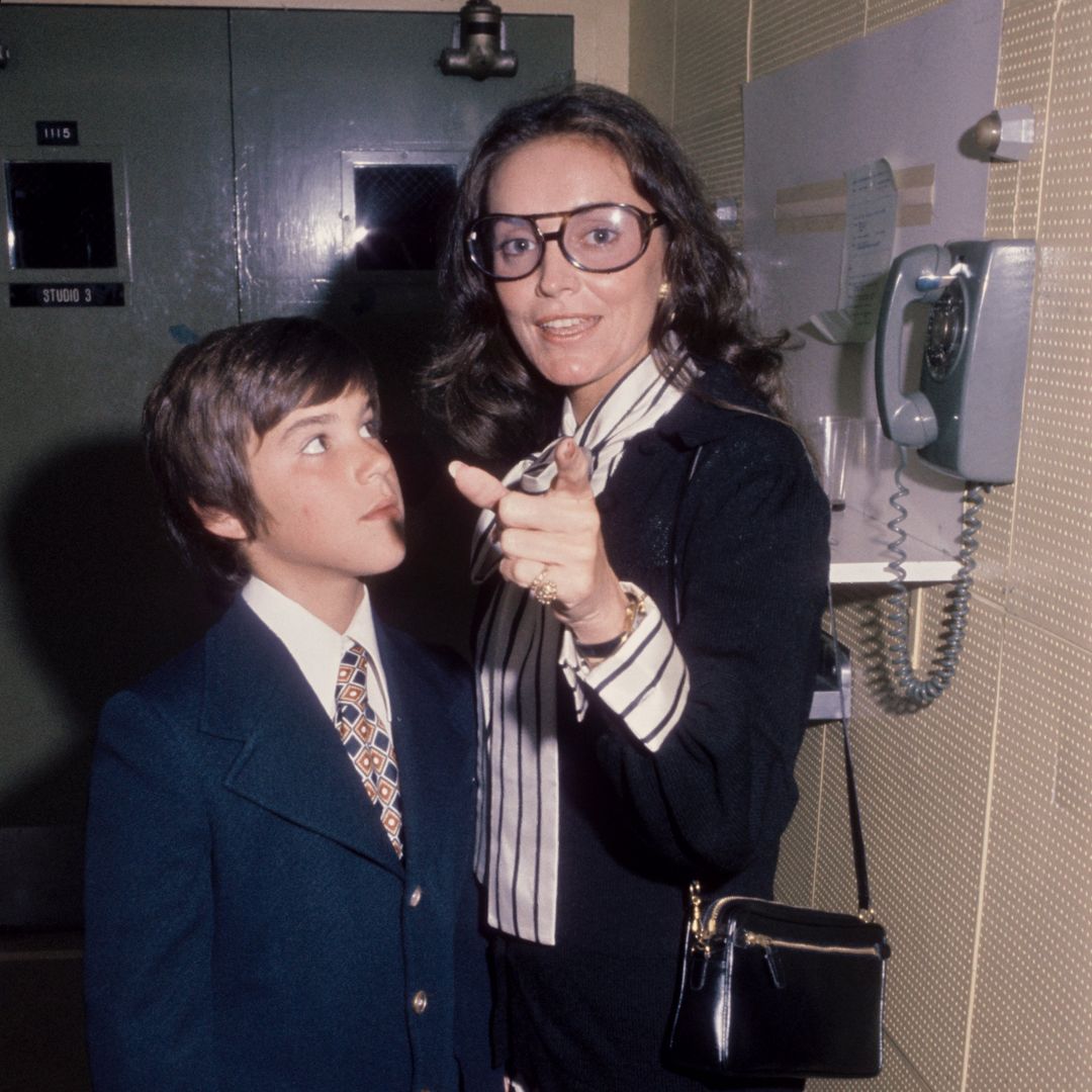 Joanna Carson, wife of the Tonight Show host Johnny Carson and her son from a previous marriage, backstage at a taping circa 1973 in Los Angeles, California