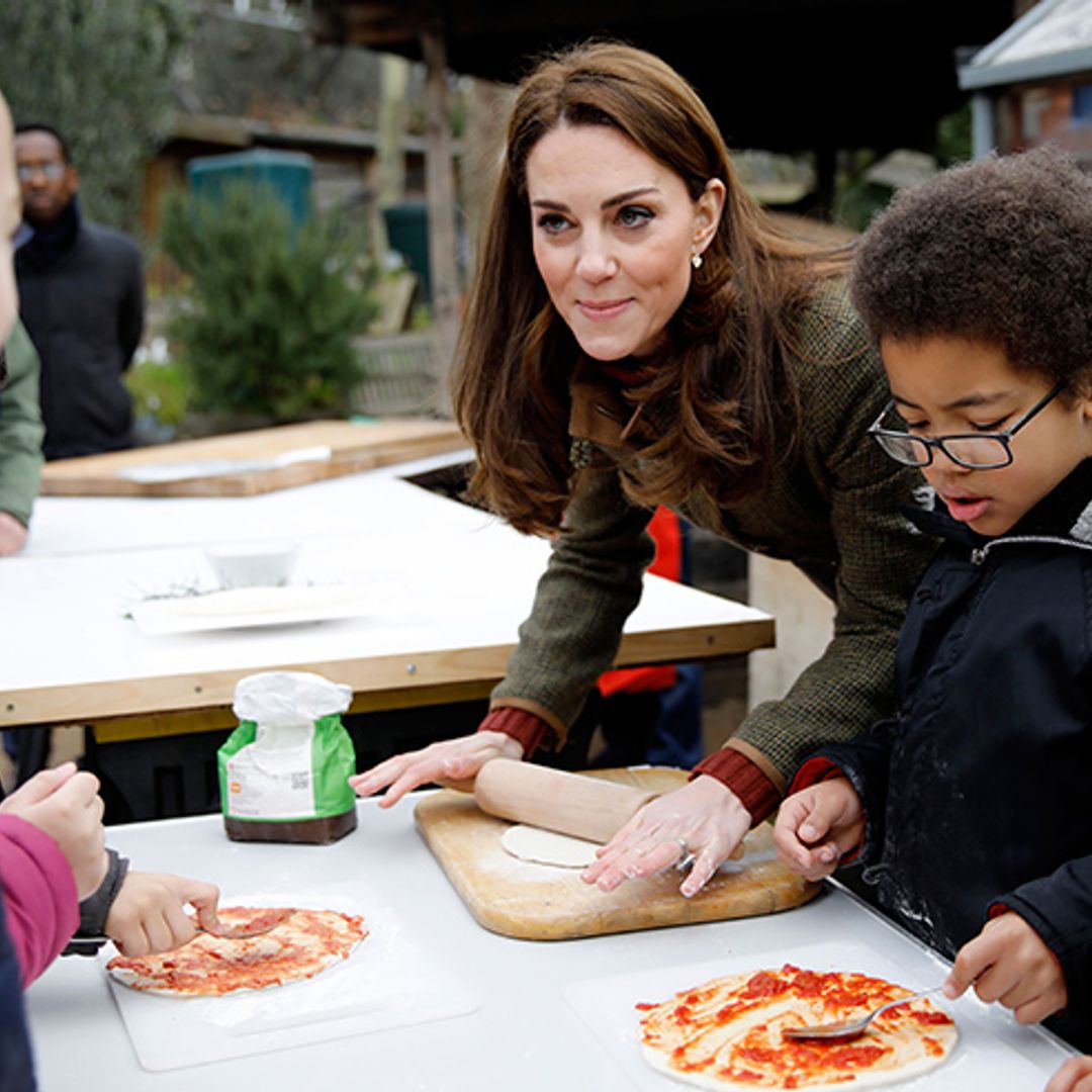 Kate Middleton gets stuck into pizza making and gardening with children in Islington