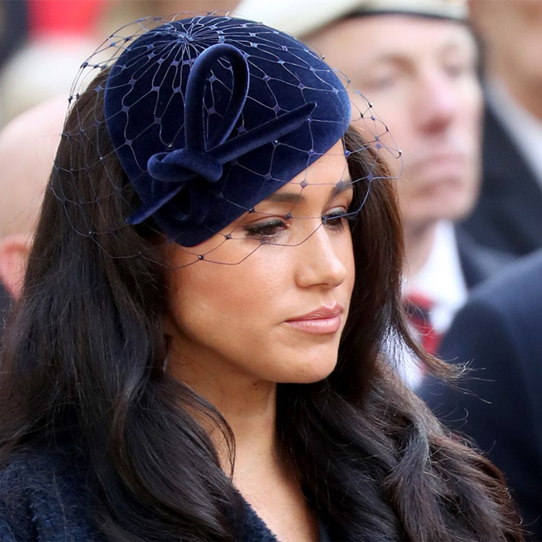 Duchess Meghan is elegant in navy blue coat teddy coat at Field of Remembrance event