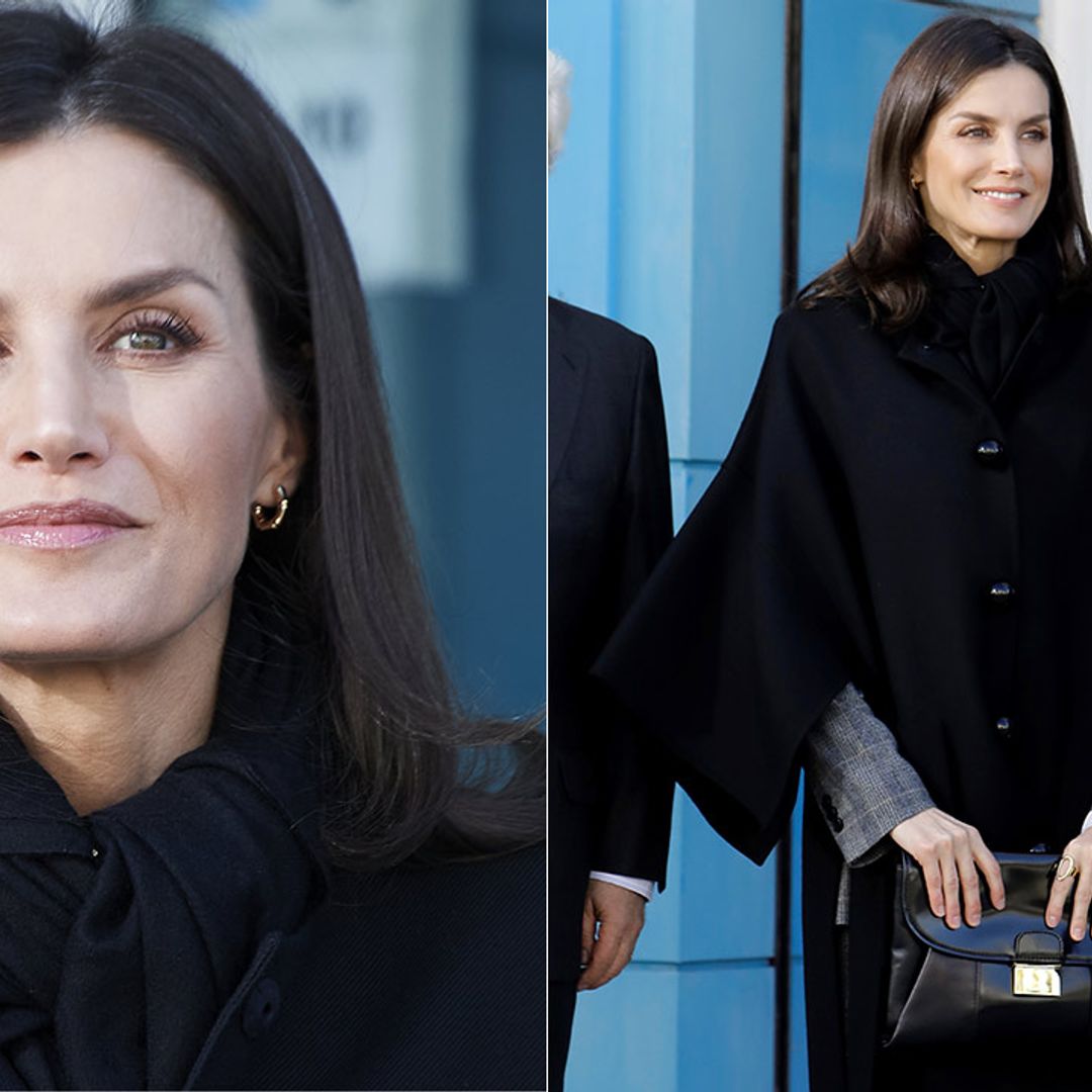 Queen Letizia just stepped out in the most glamorous cape coat in Madrid
