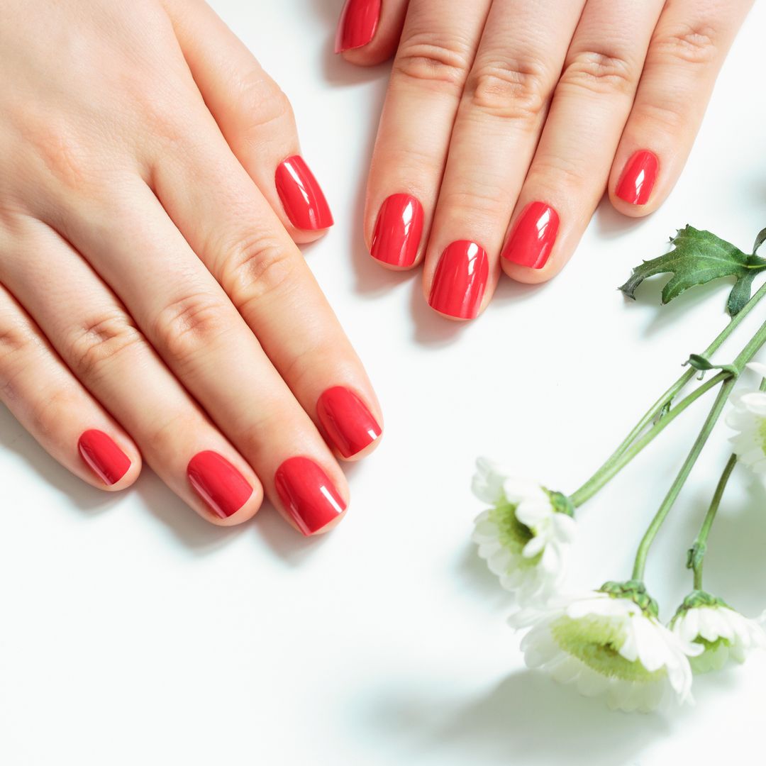 red bridal manicure for weddings.