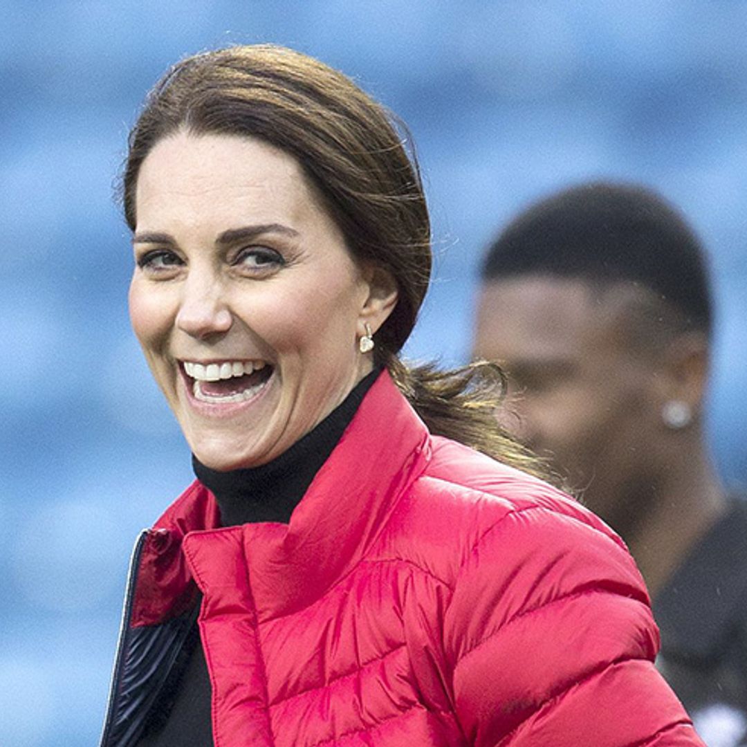 The Duchess of Cambridge wraps baby bump up in cosy red puffa jacket