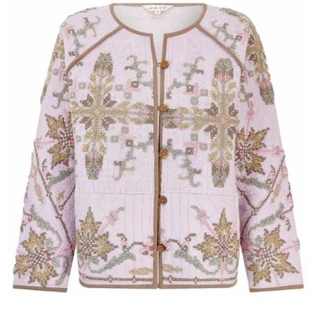 Lily Lilac cotton jersey embroidered quilted jacket