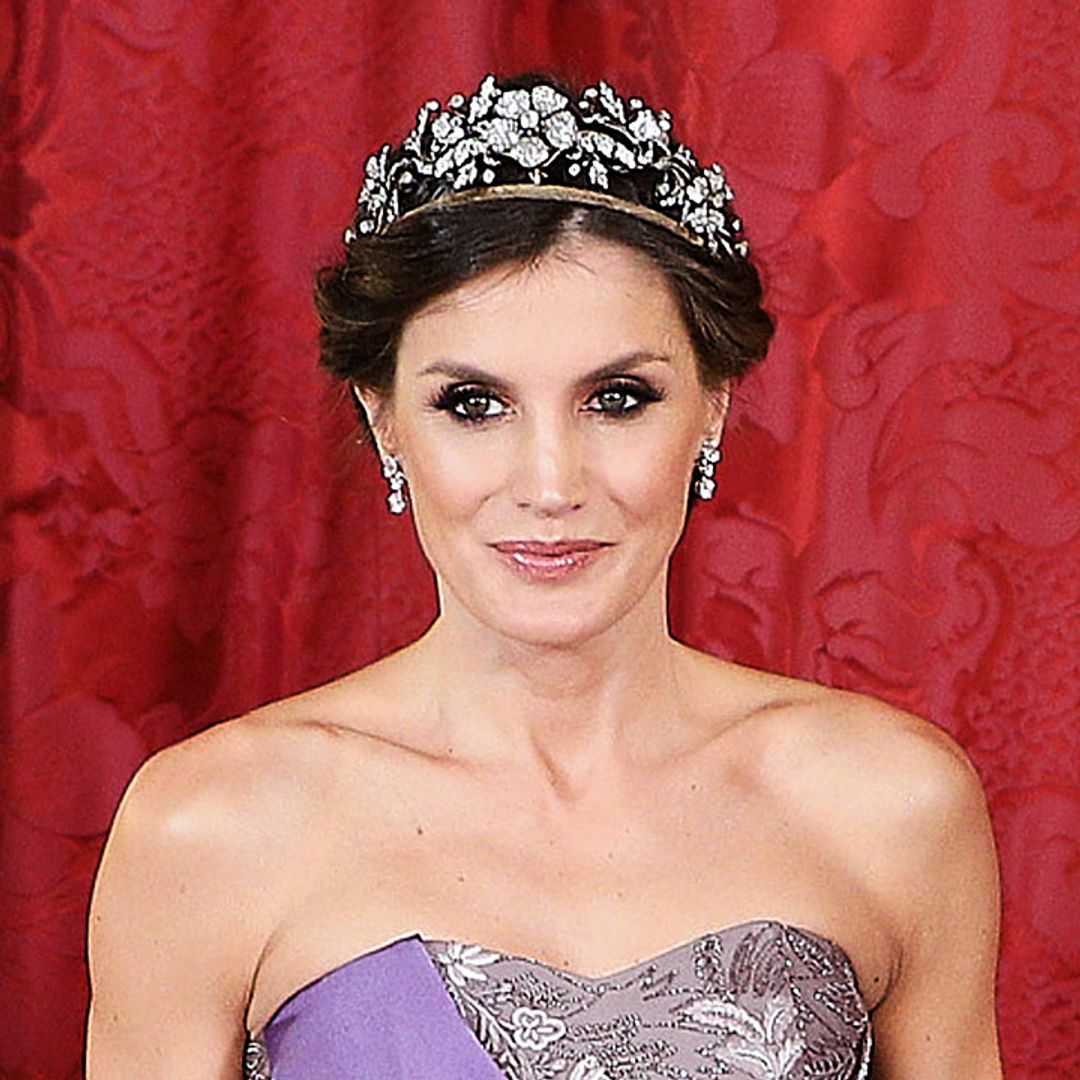 Spain's Letizia is a fairy-tale Queen in beautiful lilac gown and floral tiara