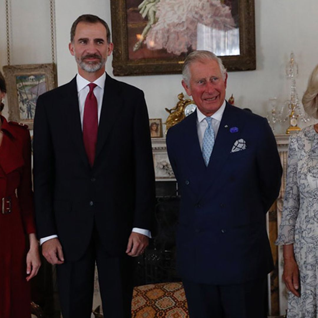 Queen Letizia looks elegant as she changes into burgundy coat for Clarence House visit