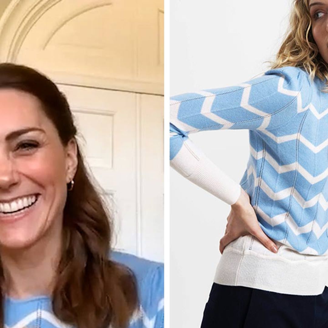Kate Middleton looks flawless in blue and white chevron jumper – and it's still in stock