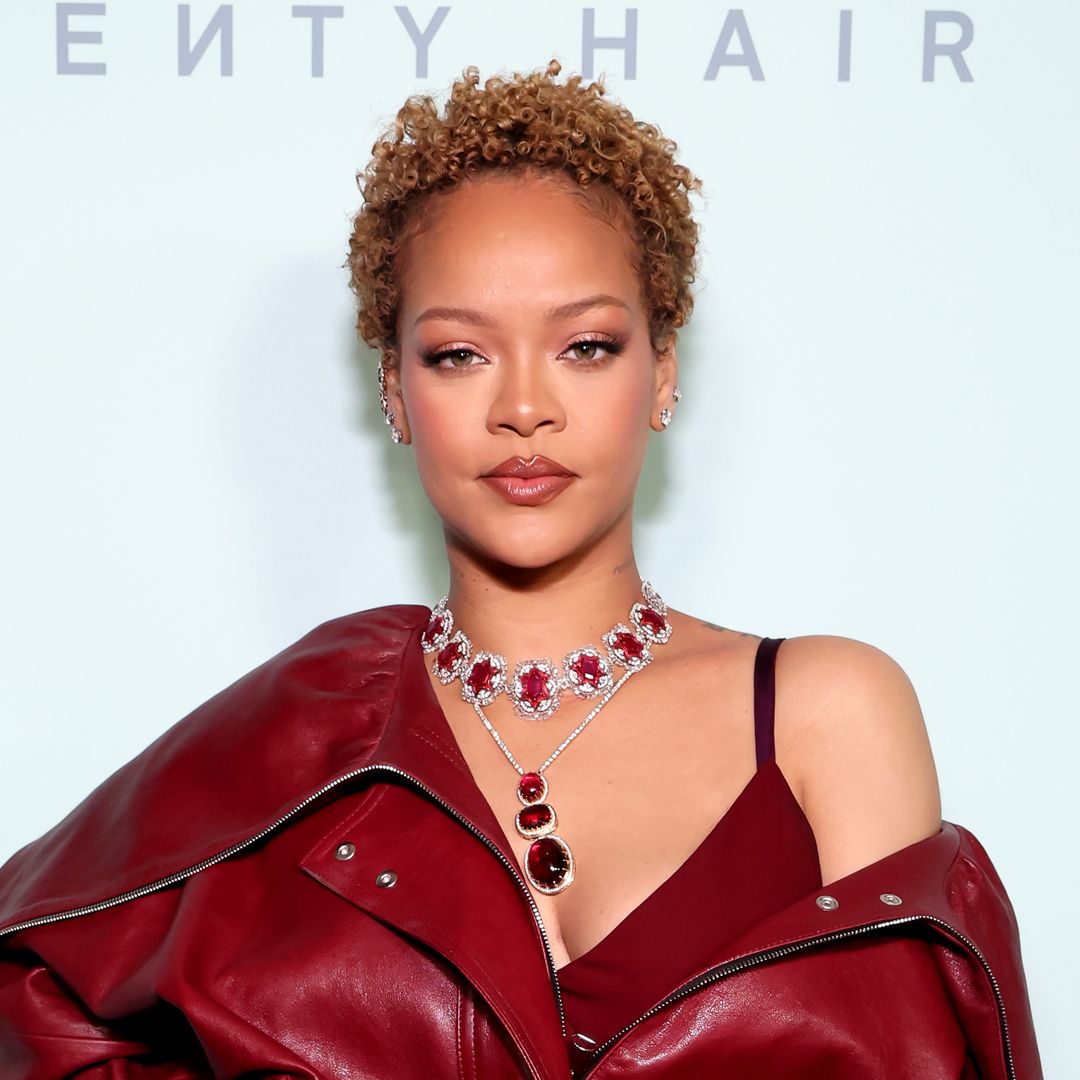 Rihanna wows in red leather with natural curls at Fenty Hair launch in LA