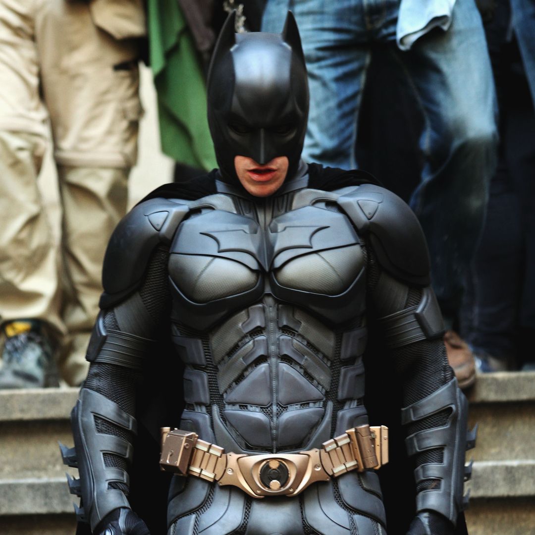 Actor Christian Bale is seen in costume as Batman on the set of "The Dark Knight Rises" on location on Wall Street on November 5, 2011 in New York City