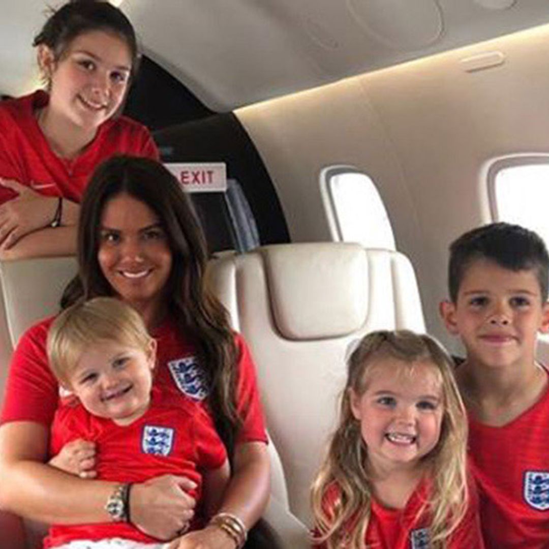 Rebekah Vardy touches down in style to support husband Jamie at World Cup England match