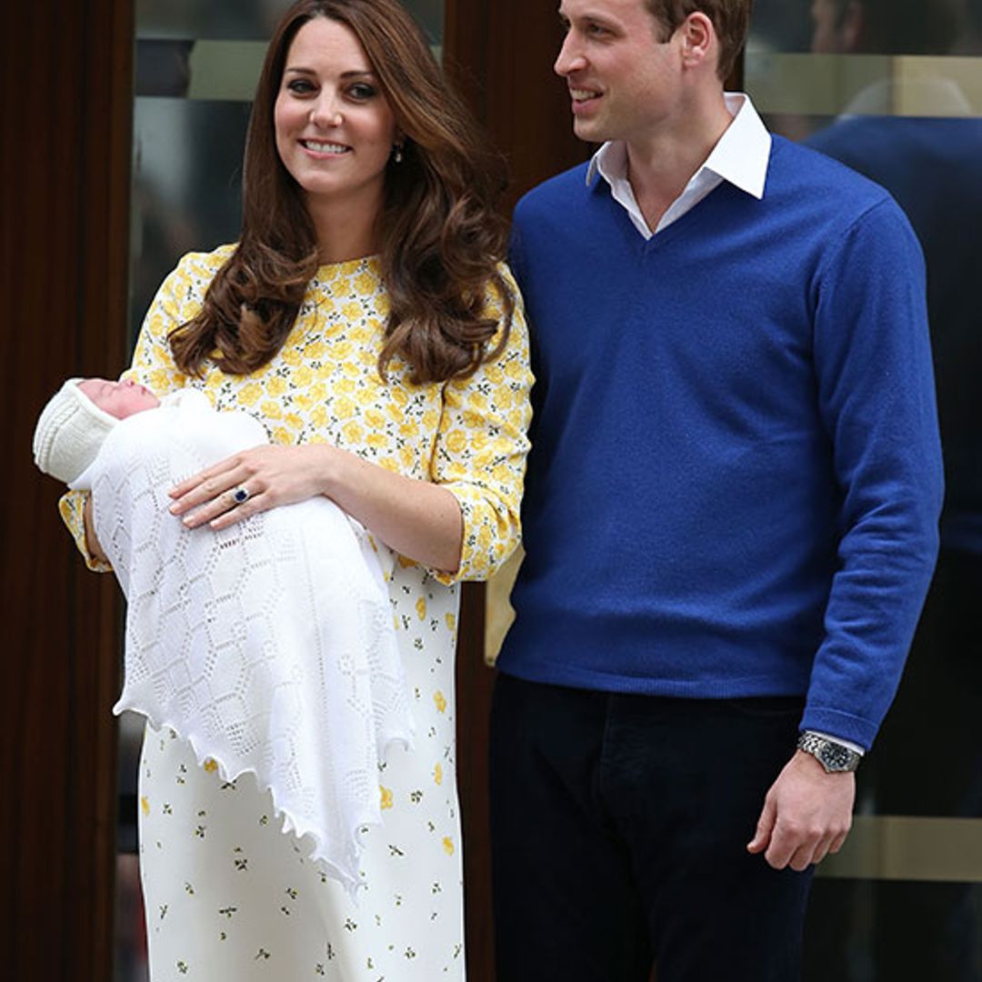 Kate leaves the Lindo Wing wearing cream and yellow Jenny Packham dress