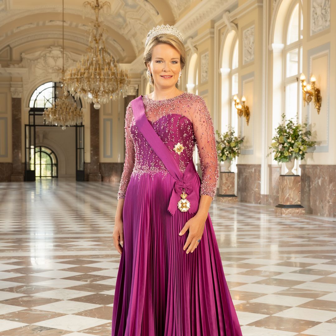 Queen Mathilde of Belgium wows in pink sparkly dress and tiara to mark milestone