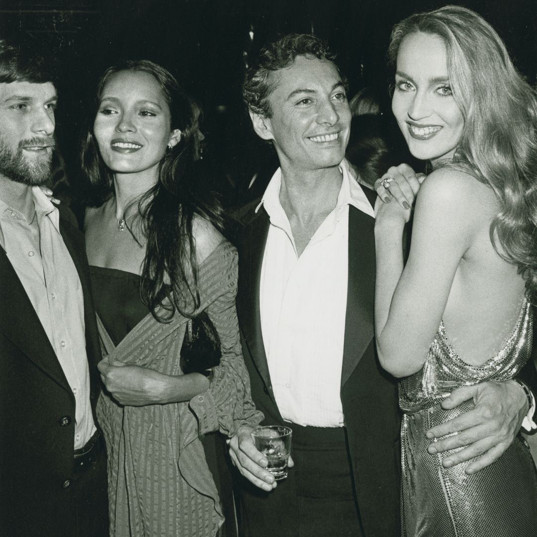 Jerry Hall at Studio 54 in 1976 in a glorious shimmery   sliip.