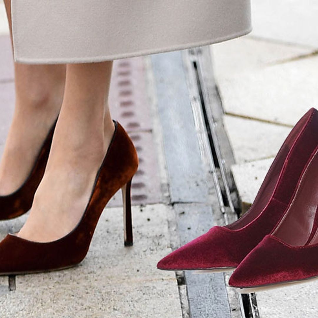 Duchess Meghan’s replica velvet heels are now on SALE