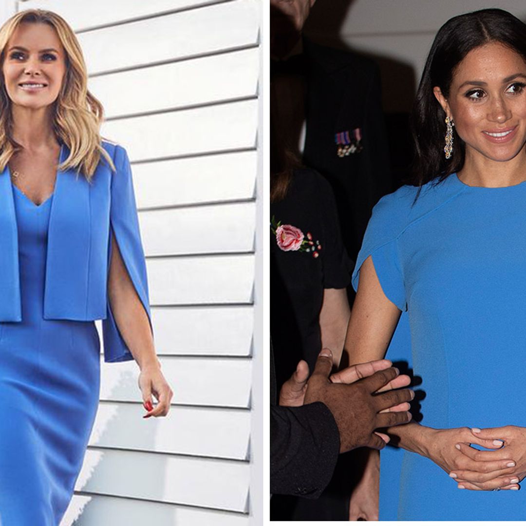 Amanda Holden's blue caped dress is the perfect dupe for Meghan Markle's royal tour outfit