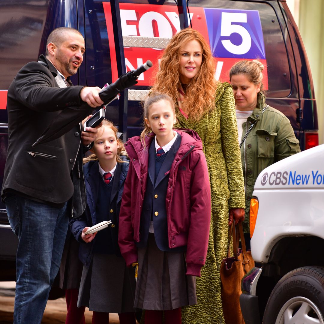 Faith Margaret Kidman Urban, Sunday Rose Kidman Urban and Nicole Kidman seen filming on location for 'The Undoing' on the Upper East Side on March 19, 2019 in New York City.