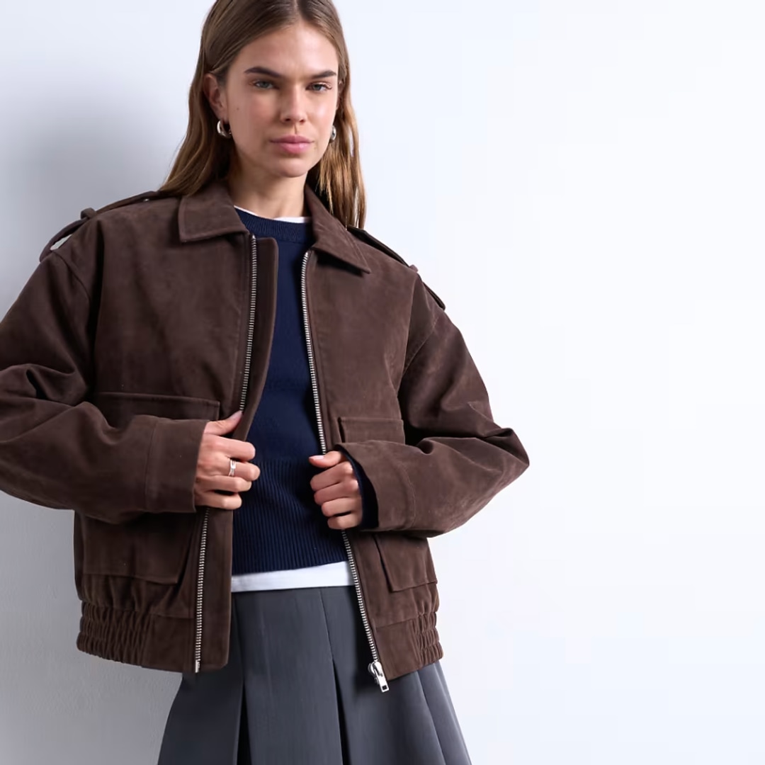 chocolate brown bomber jacket product shot 