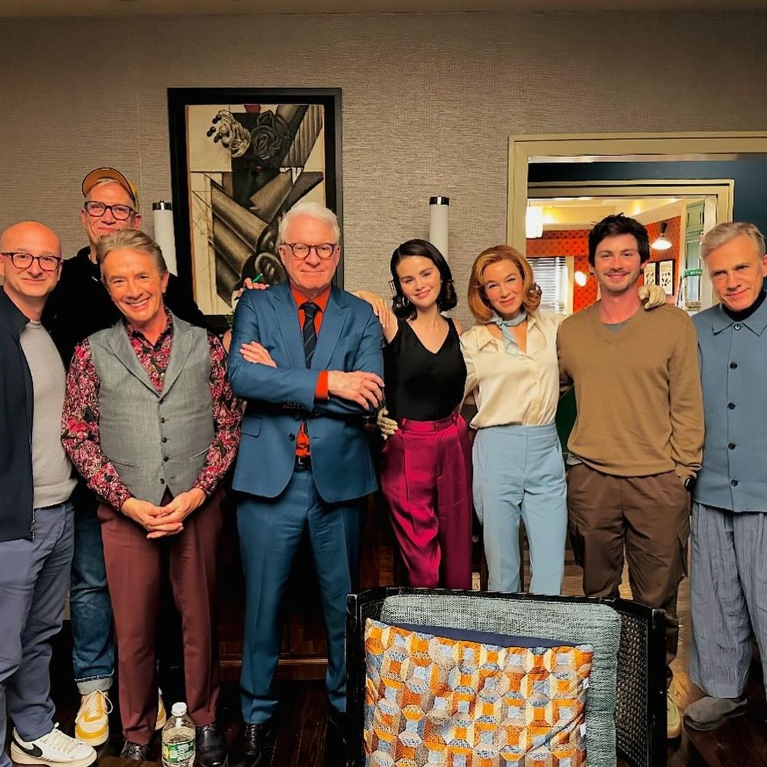 Marin Short, Steve Martin and Selena Gomez join "Only Murders in the Building" creators as they pose with new cast additions Renée Zellweger, Logan Lerman and Christoph Waltz, shared on Instagram
