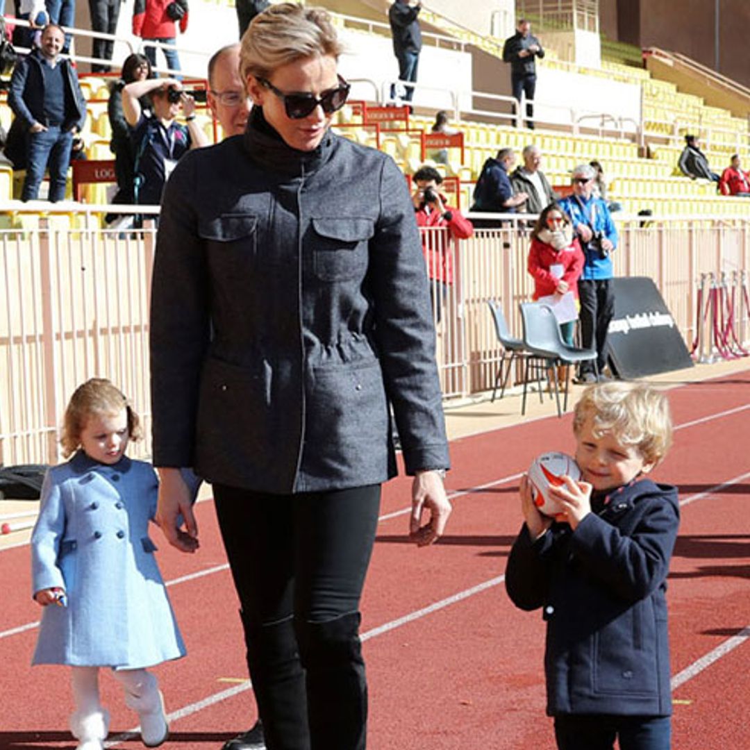 Princess Charlene's sporty day out with twins Jacques and Gabriella