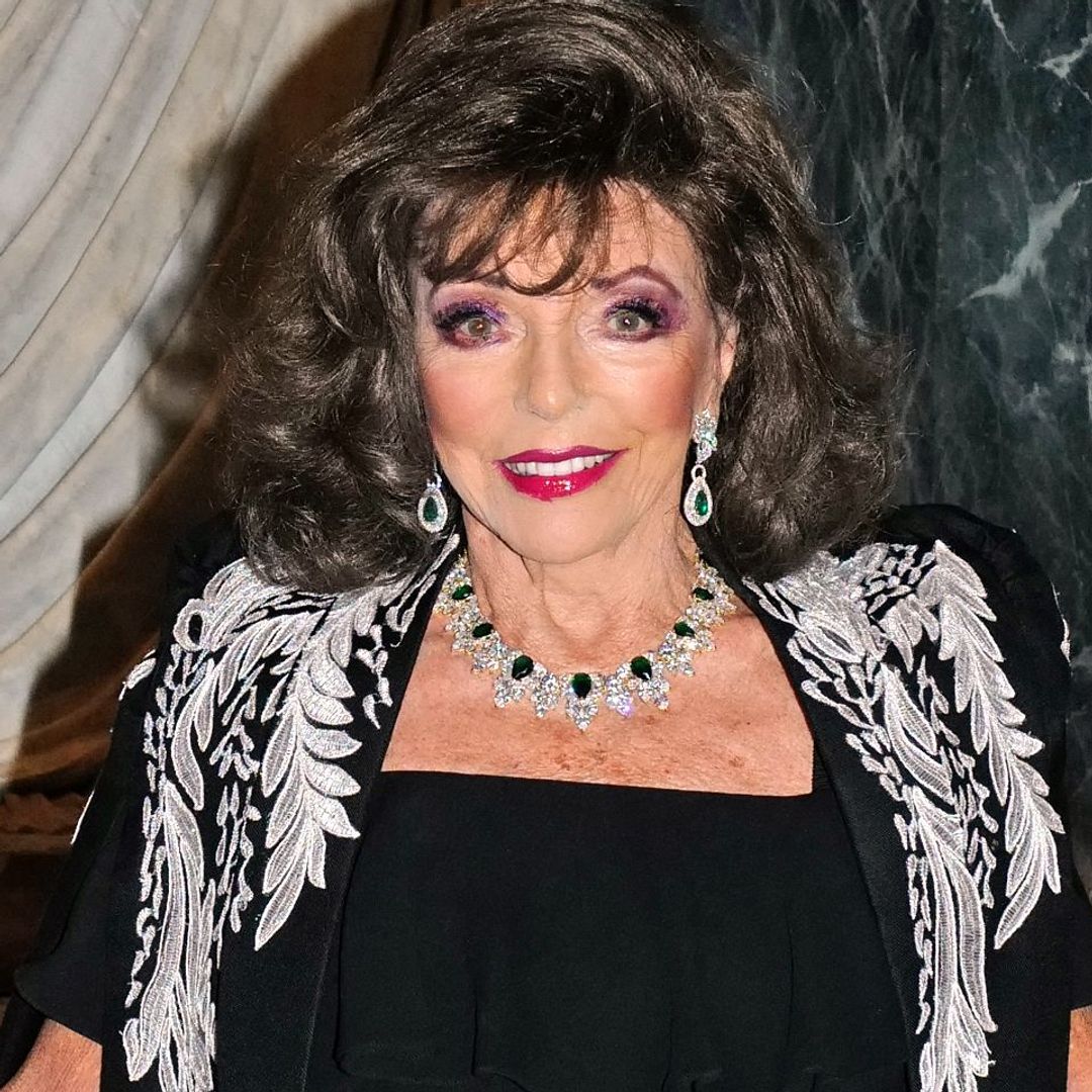 Joan Collins, 90, dazzles in diamonds and silhouette-skimming dress