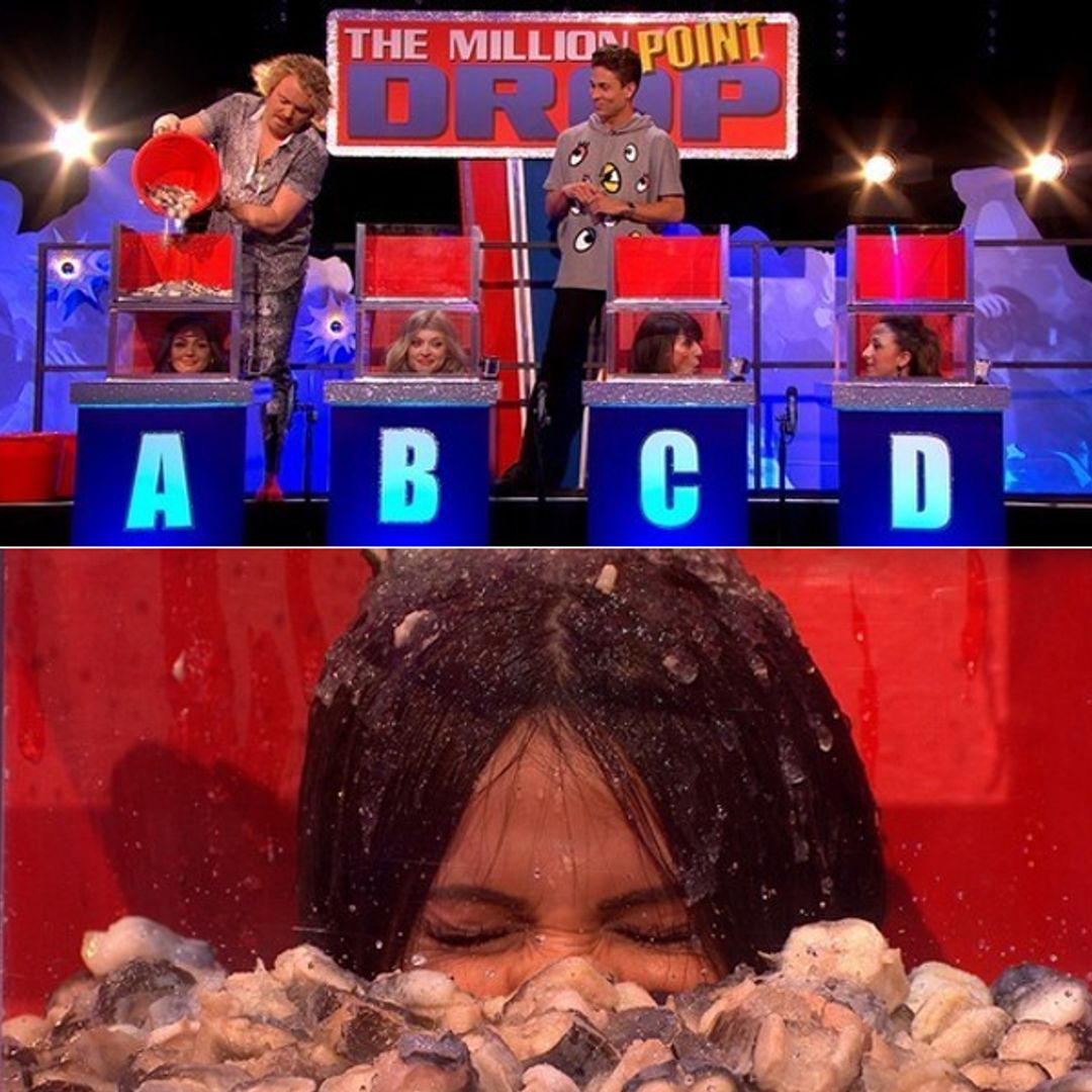 Michelle Keegan pelted with a bucket of fish on Celebrity Juice