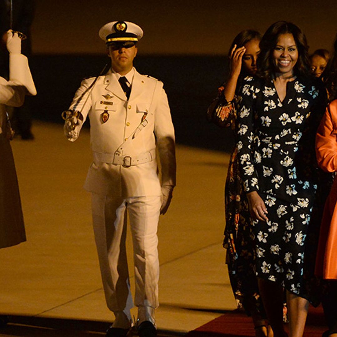 Michelle Obama and daughters greeted by Princess Lalla Salma during African tour