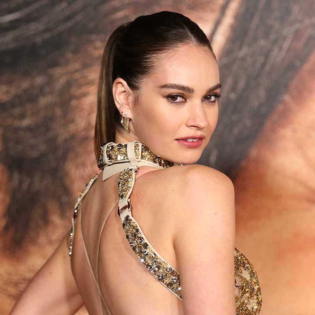Lily James channels nineties glam in glittering chainmail mini dress