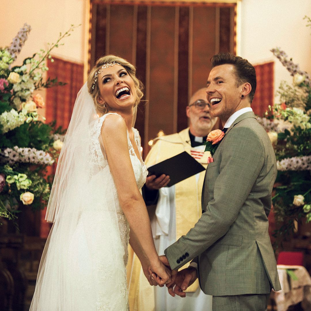 Danny Jones' bride was a vision in backless lace bridal dress 