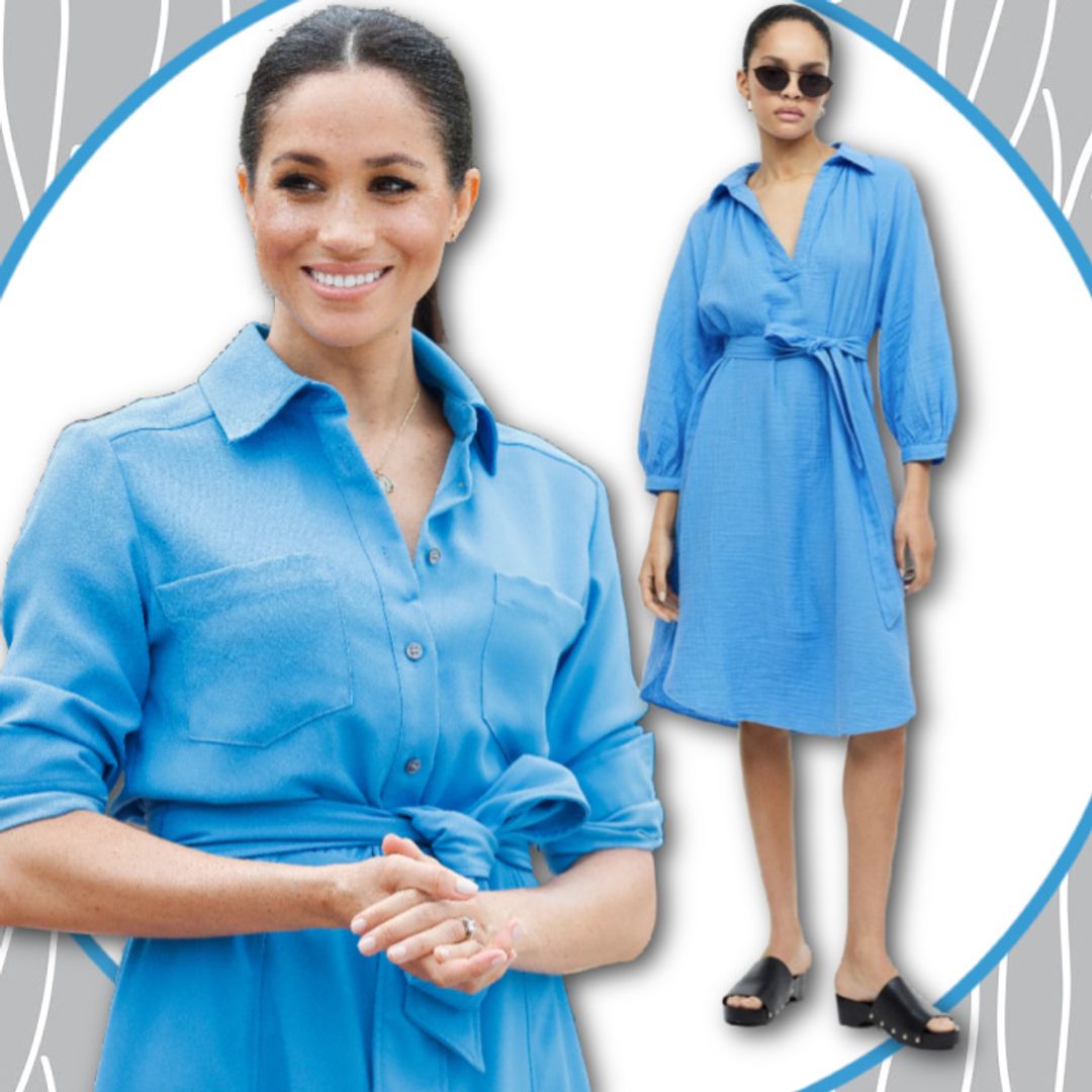 Remember Meghan Markle’s sky blue shirt dress? Check out H&M’s version