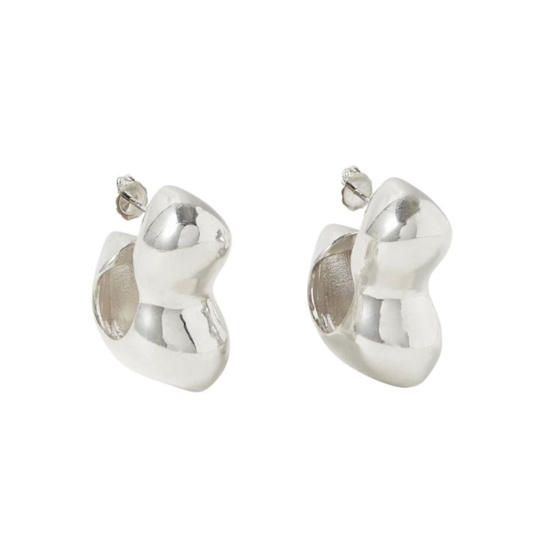 Silver sculptural hoop earrings 
