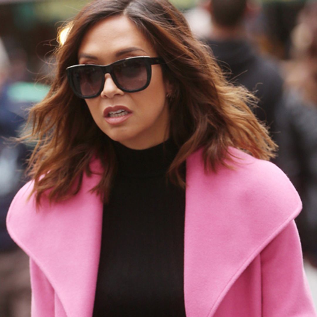Myleene Klass wears striking pink statement coat from Very online