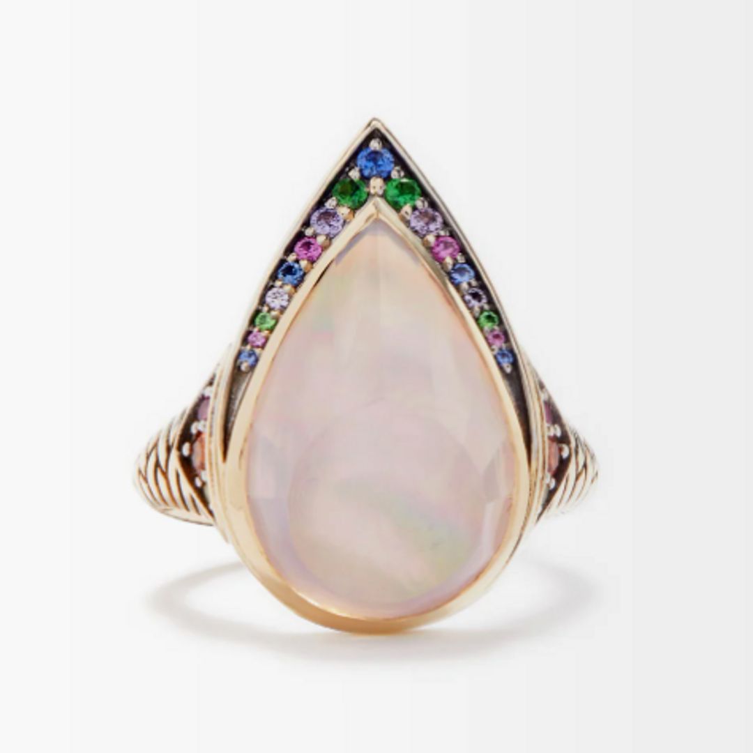 Dawn quartz, sapphire, diamond & 18kt gold ring