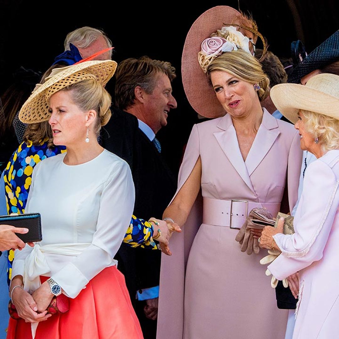 Watch the Duchess of Cornwall guide Kate Middleton and Queens Letizia and Maxima in Order of the Garter protocol