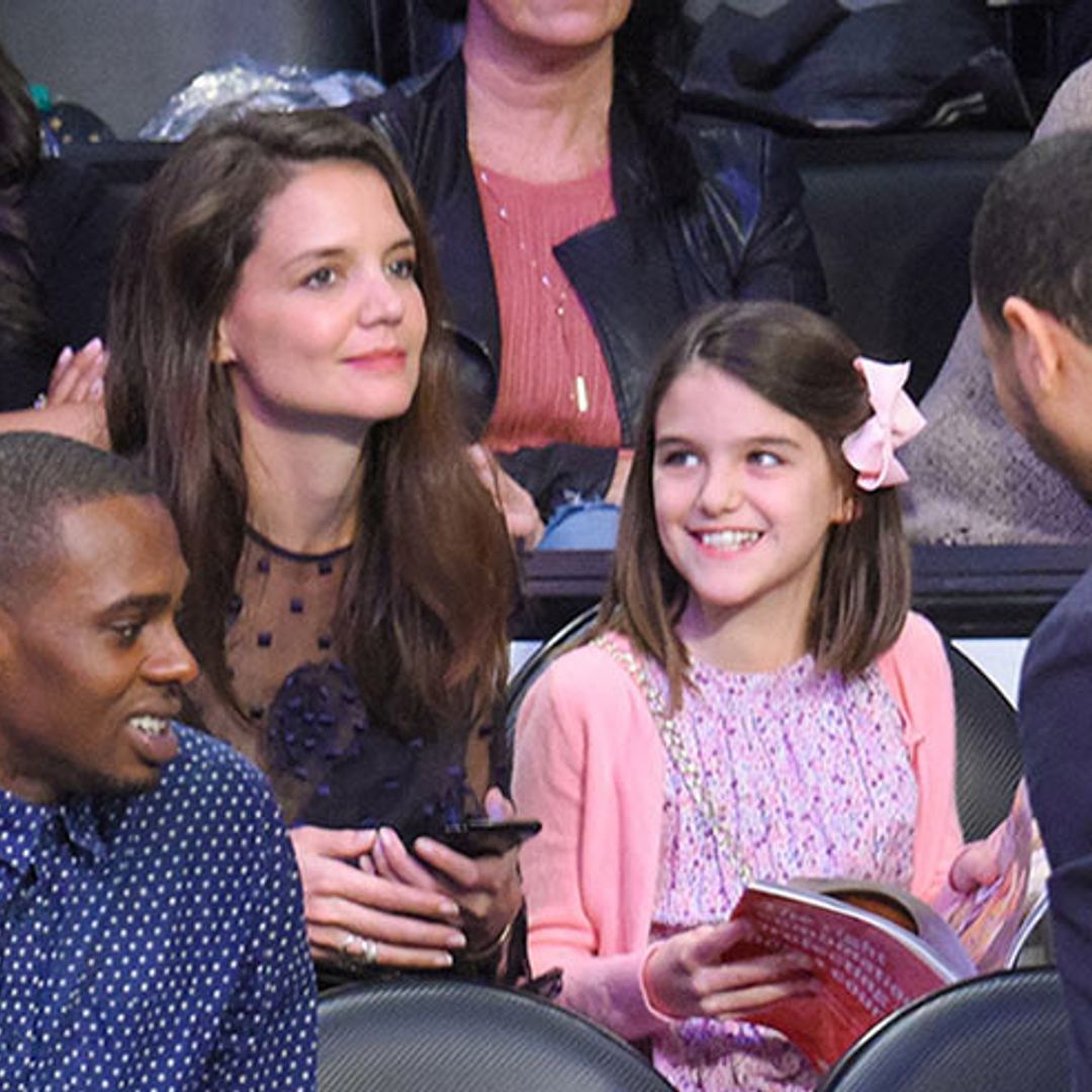 ​Katie Holmes and mini-me Suri Cruise sit courtside at Lakers Game