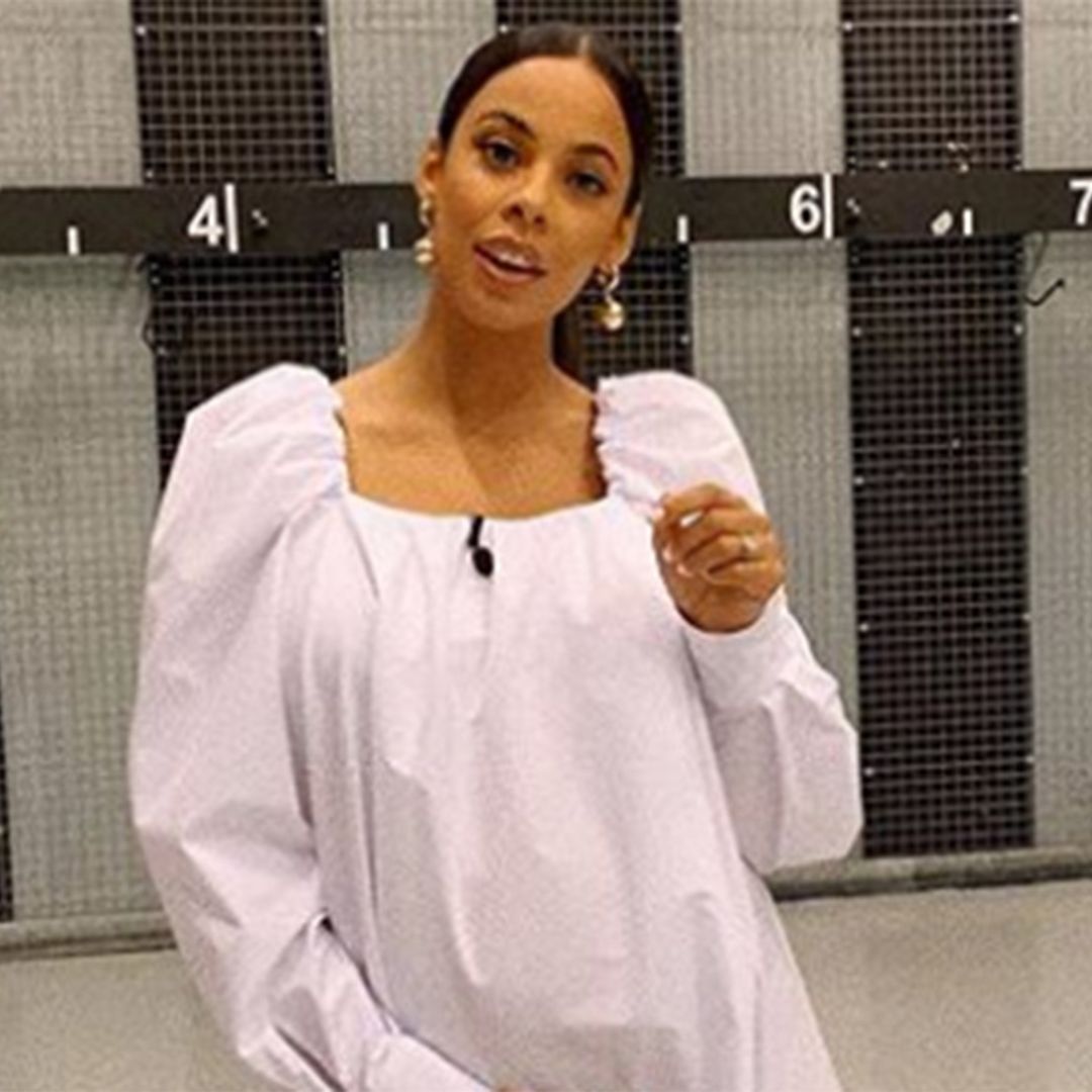 Rochelle Humes is a vision in white maternity boilersuit