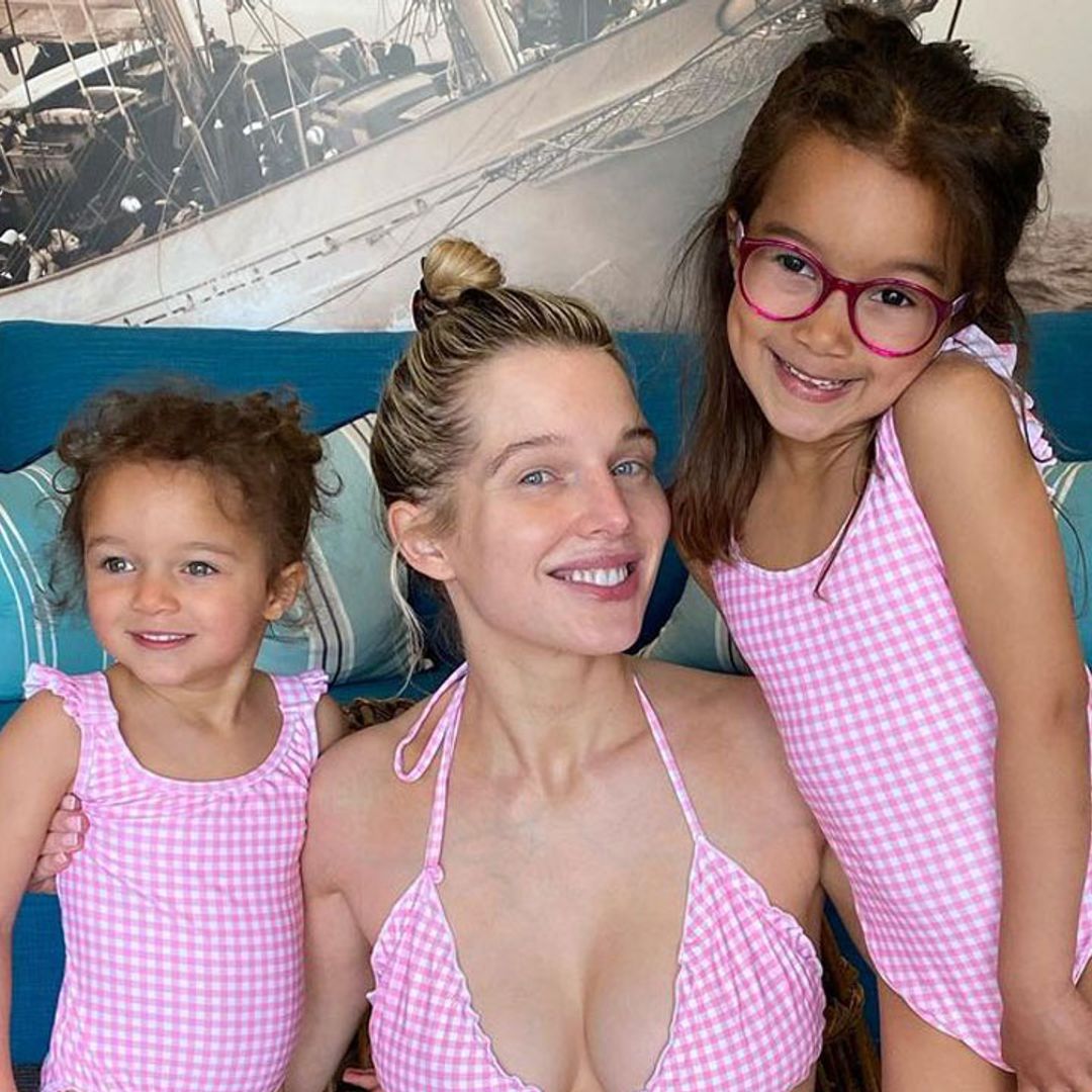 Helen Flanagan twins with her three children in matching stripes