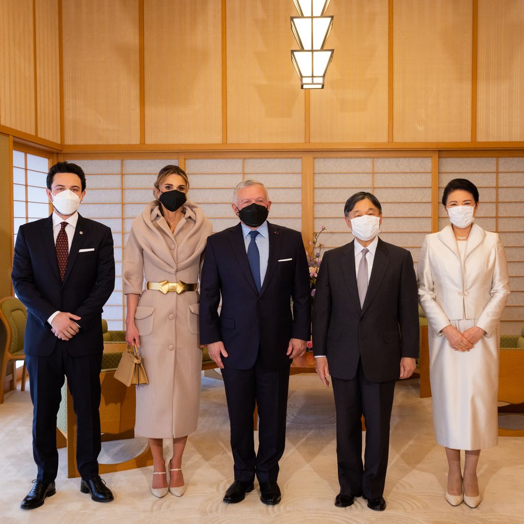 TOKYO, JAPAN - APRIL 11 : (----EDITORIAL USE ONLY MANDATORY CREDIT - 'ROYAL HASHEMITE COURT / HANDOUT'' - NO MARKETING NO ADVERTISING CAMPAIGNS - DISTRIBUTED AS A SERVICE TO CLIENTS----) King Abdullah II of Jordan (3rd L) meets with Japanese Emperor Naruh